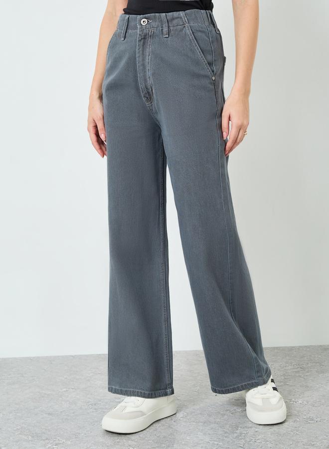 ستايلي جينز بخصر عالي وأرجل واسعة - Image 1